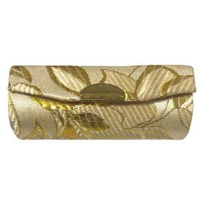 Gold Metallic Floral Print Lipstick Case Holder w/ Mirror